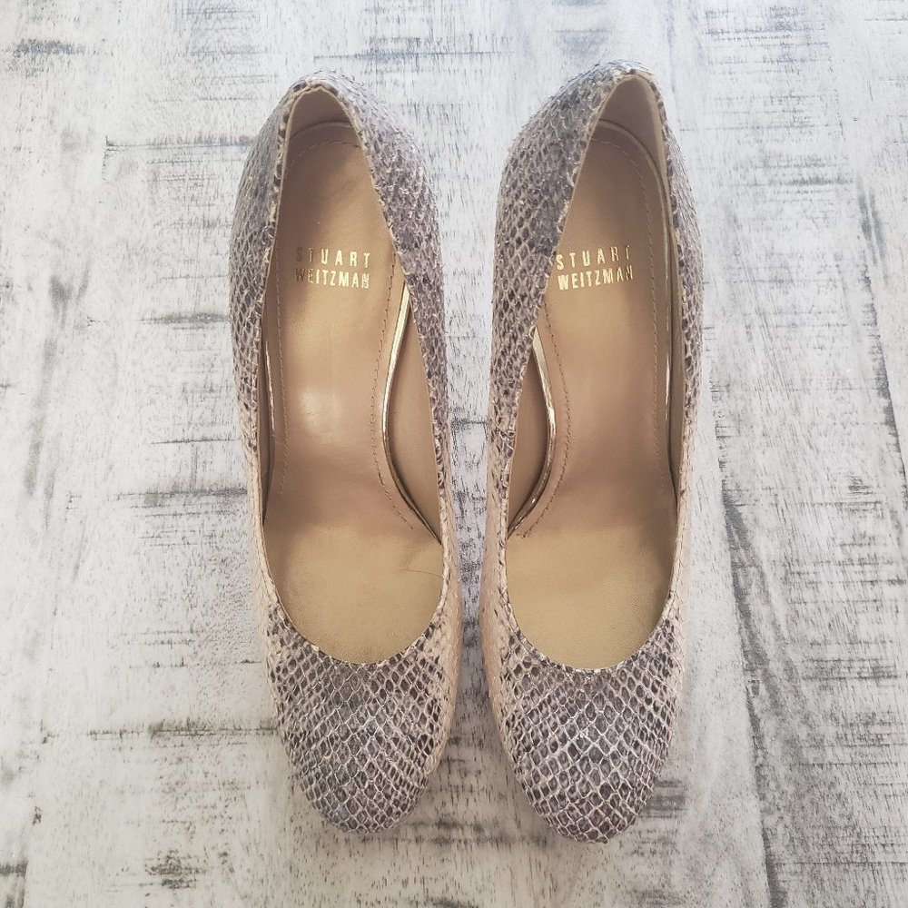 Stuart Weitzman Rowin Snakeskin Platforms Sz 8.5m - image 3